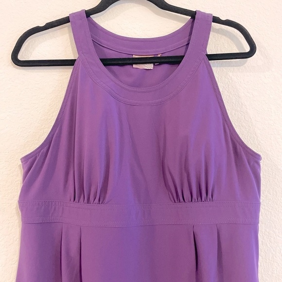 Athleta Women’s Midi Dress Size 14 Purple Spandex Stretch Voyager Day Halter - Picture 3 of 16